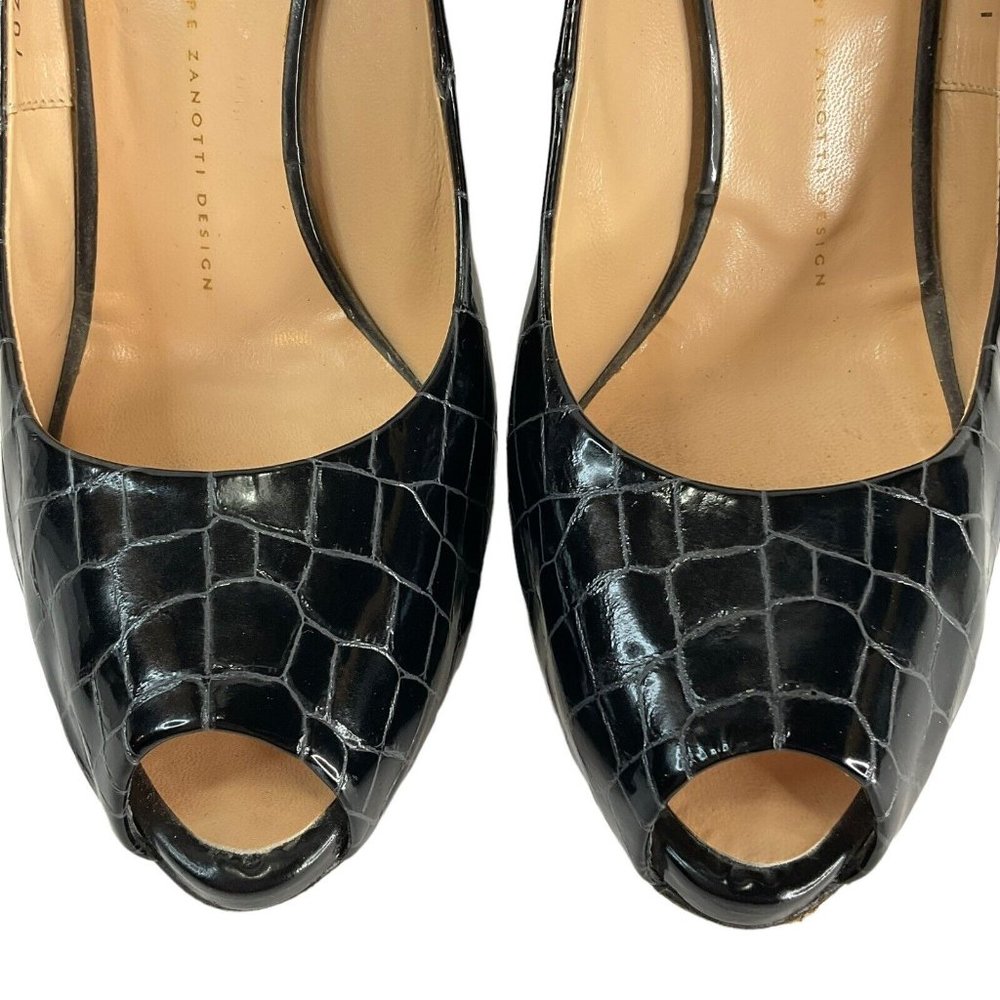 Giuseppe Zanotti Design Shoes Womens Sz 40 Black Leather Snake Peep Toe Heel - Picture 3 of 13